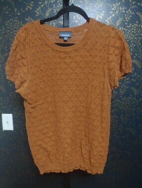 Modcloth Rust Orange Short Sleeve Eyelet Knit Top